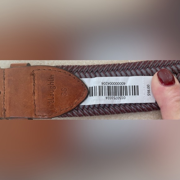NWT J. McLaughlin Ferryman Men’s 100% Cotton Gray/Burgandy Herringbone Belt; 38 - Picture 3 of 6